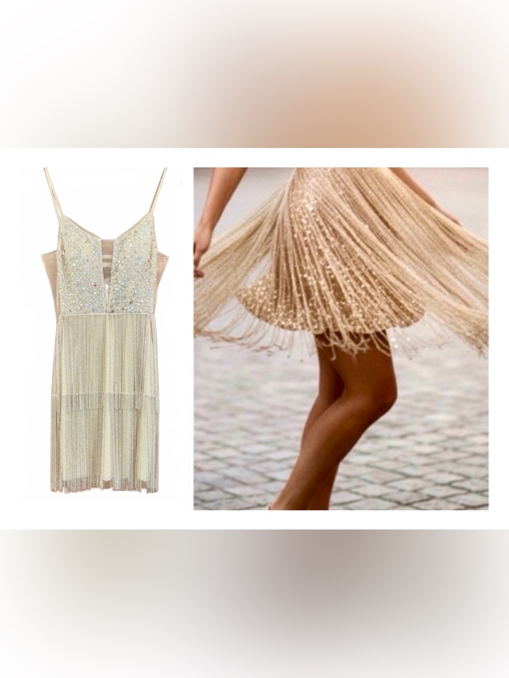 Jovani Gold Sequin Fringe Mini Tassle Dress with V-Neck *UNICORN*